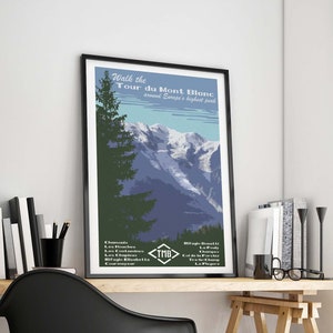Tour du Mont Blanc Art Print - Tour du Mont Blanc Poster, TMB Print, TMB Poster, Chamonix, Courmayeur