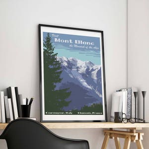 Mont Blanc Art Print - Mont Blanc Poster, Chamonix Art Print, Alps, Poster, Mont Blanc Wall Art