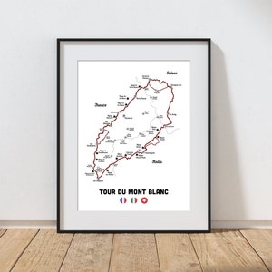 Tour du Mont Blanc Map Print, Tour du Mont Blanc, Tour of Mont Blanc Map, Modern TMB Map