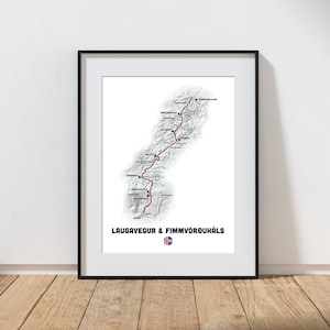 Mapa de trilhas de Laugavegur e Fimmvörðuháls, mapa de caminhadas de Laugavegur, mapa de caminhadas de Laugavegur, Fimmvorduhals