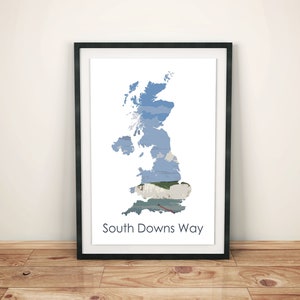 South Downs Way Print, South Downs Way, South Downs Way art, South Downs Way map, National Trails