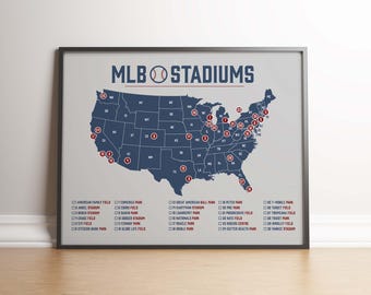 MLB Stadium Map, Baseball Stadium Map, Ballpark Map, MLB Stadium Checklist