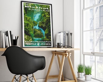 Milford Track Art Print - Milford Track Poster, Milford Track New Zealand, Milford Sound, Fiordland, New Zealand, Mackay Falls