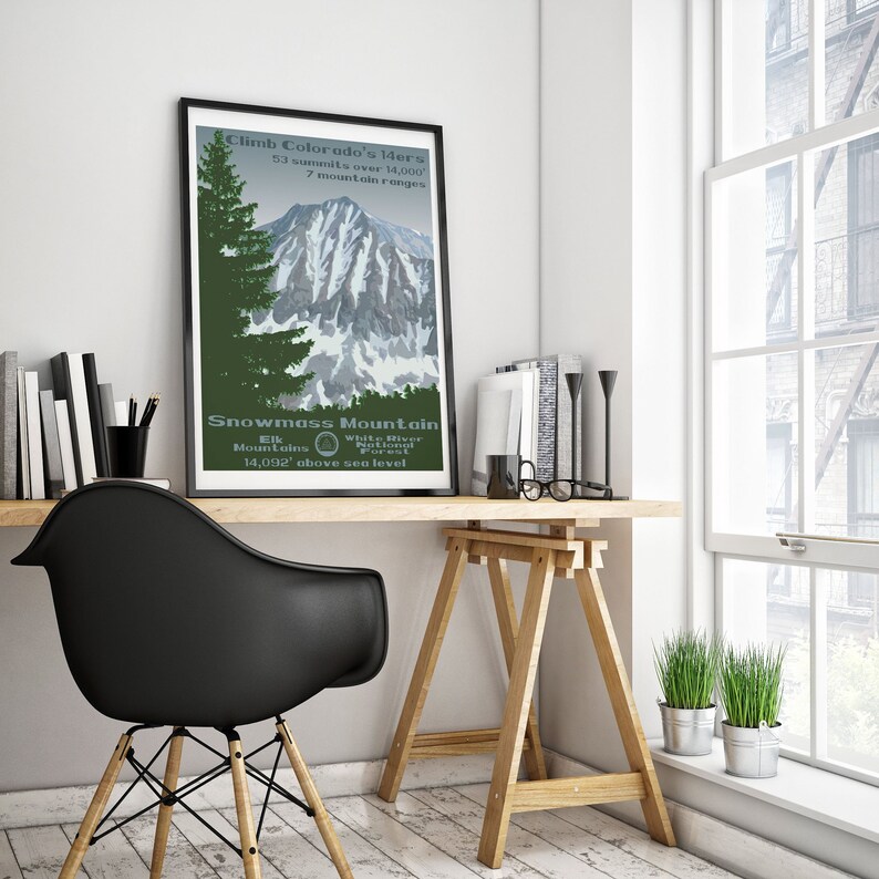 Colorado 14ers 14er poster 14er 14ers Colorado 14er Snowmass Mountain Print 14er print Snowmass Mountain Snowmass Mountain Poster
