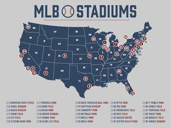 MLB Stadium Map, Baseball Stadium Map, Ballpark Map, MLB Stadium