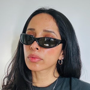 Authentic Vintage 90s Small Black Oval Sunglasses