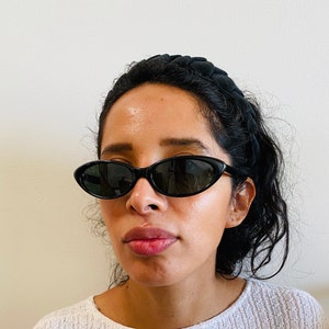 Authentic Vintage 90s Slim Black Triangle Sunglasses I 90s cat eye sunglasses