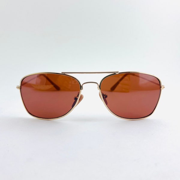 True Vintage Deadstock 90s Gold Wire Pilot Aviator Sunglasses Brown Lens