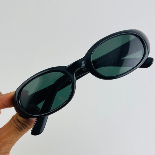 Authentic Vintage 90s Slim Black Oval Sunglasses Etsy