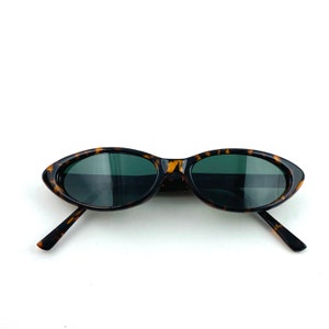 Authentic 90s Pointed Oval Tortoise Cat Eye Sunglasses | 90s slim sunglasses