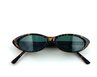 Authentic 90s Pointed Oval Tortoise Cat Eye Sunglasses | 90s slim sunglasses