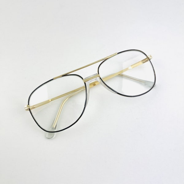 Authentiques lunettes à lentilles claires Gold Wire Aviator vintage des années 90