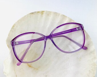 True Vintage 80s 90s Oversized Transparent Purple Clear Lens Glasses