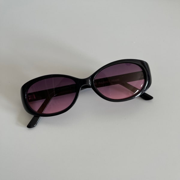 Authentic Vintage 90s Black Oval Sunglasses with Two Tone Color Lens