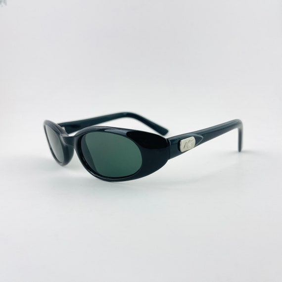 Authentic Vintage 90s Slim Black Oval Sunglasses - image 7