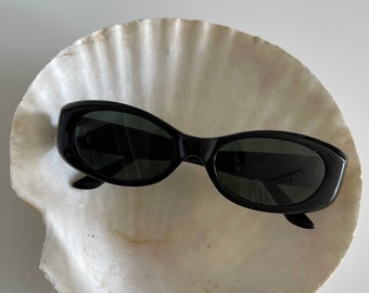 Vintage 90er Jahre schlanke schwarze rechteckige Sonnenbrille