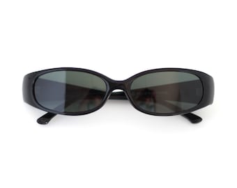 True Vintage 90er Jahre schmale schwarze rechteckige Sonnenbrille
