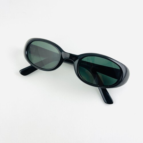 True Vintage 90s Circular Black Oval Sunglasses Etsy
