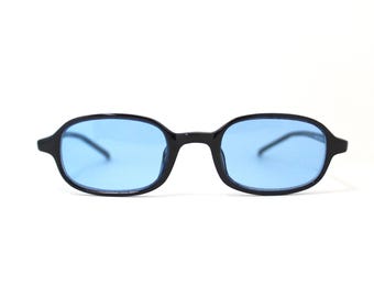 Vintage 90s Small Rectangle Sunglasses: Blue Lens, Deadstock Frames