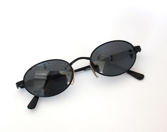 Authentic Vintage Mini Black Metal Frame Oval Sunglasses