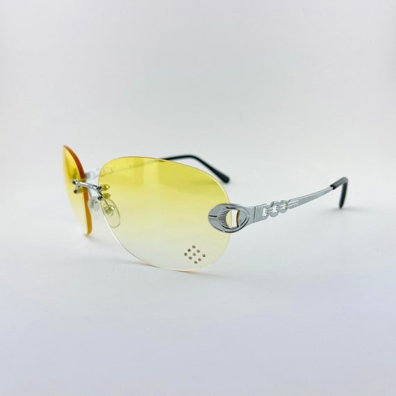 Authentic Y2k Oversized Yellow Rimless Diamond Rh… - image 3