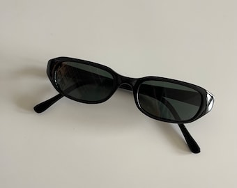 Authentic Vintage 90s Slim Black Rectangle Sunglasses