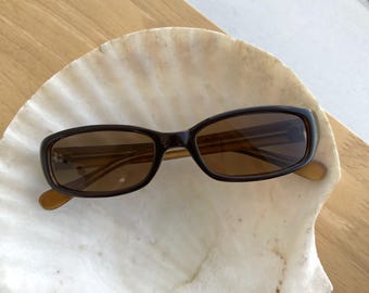 Authentic Vintage 90s Slim Black Brown Rectangle Sunglasses