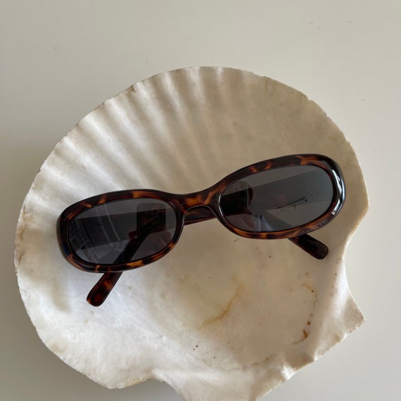 Vintage 90s Slim Tortoise Rectangle Sunglasses wi… - image 2