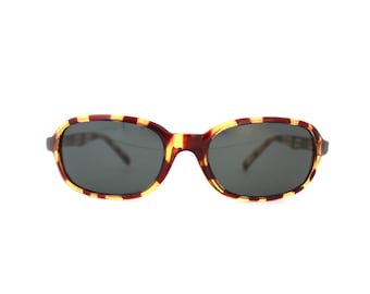 Authentic Vintage 90s Yellow Tortoise Rectangle Oval Sunglasses