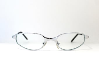 Vintage 2000s Silver Metal Wraparound Clear Lens Glasses