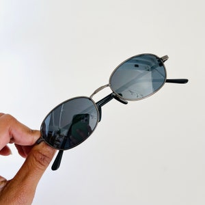 Vintage Mini Silver Metal Oval Sunglasses with Reflective Lenses