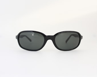 True Vintage 90er Jahre Schwarz Rechteck Oval Sonnenbrille