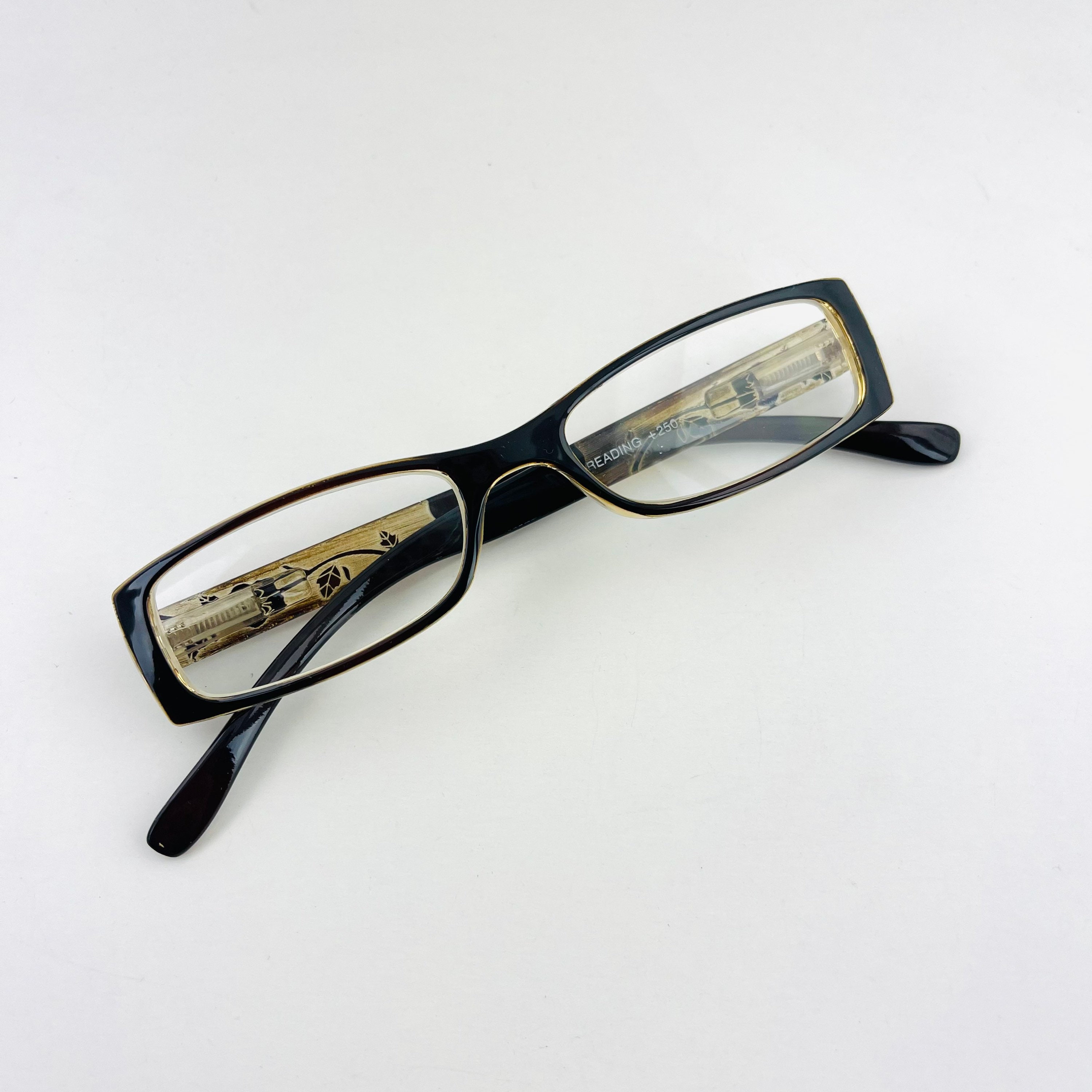Y2K Slim Rectangle Reading Glasses With Floral Print 2.50 