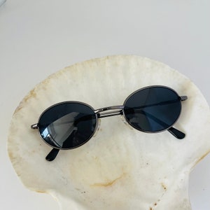 Authentic Vintage Silver Metal Oval Sunglasses