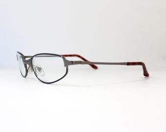 Vintage 2000s Gray Metal Wraparound Clear Lens Glasses