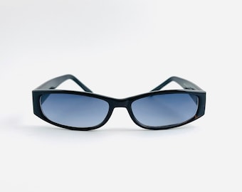 Vintage 90s Slim Rectangle Tortoise Frame Sunglasses | Authentic 90s deadstock blue sunglasses
