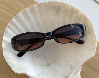 Vintage 90s Reddish Black Transparent Rectangle Sunglasses