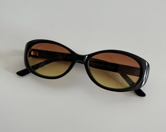 Authentic Vintage 90s Black Oval Sunglasses with Two Tone Color Lens