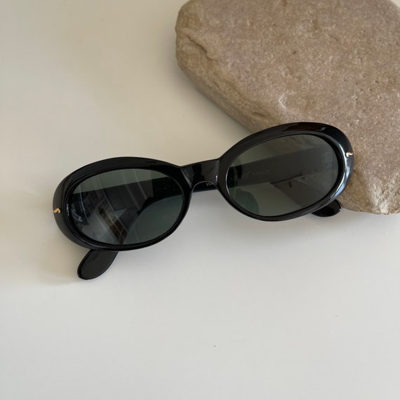 True Vintage 90s Circular Black Oval Sunglasses w… - image 5