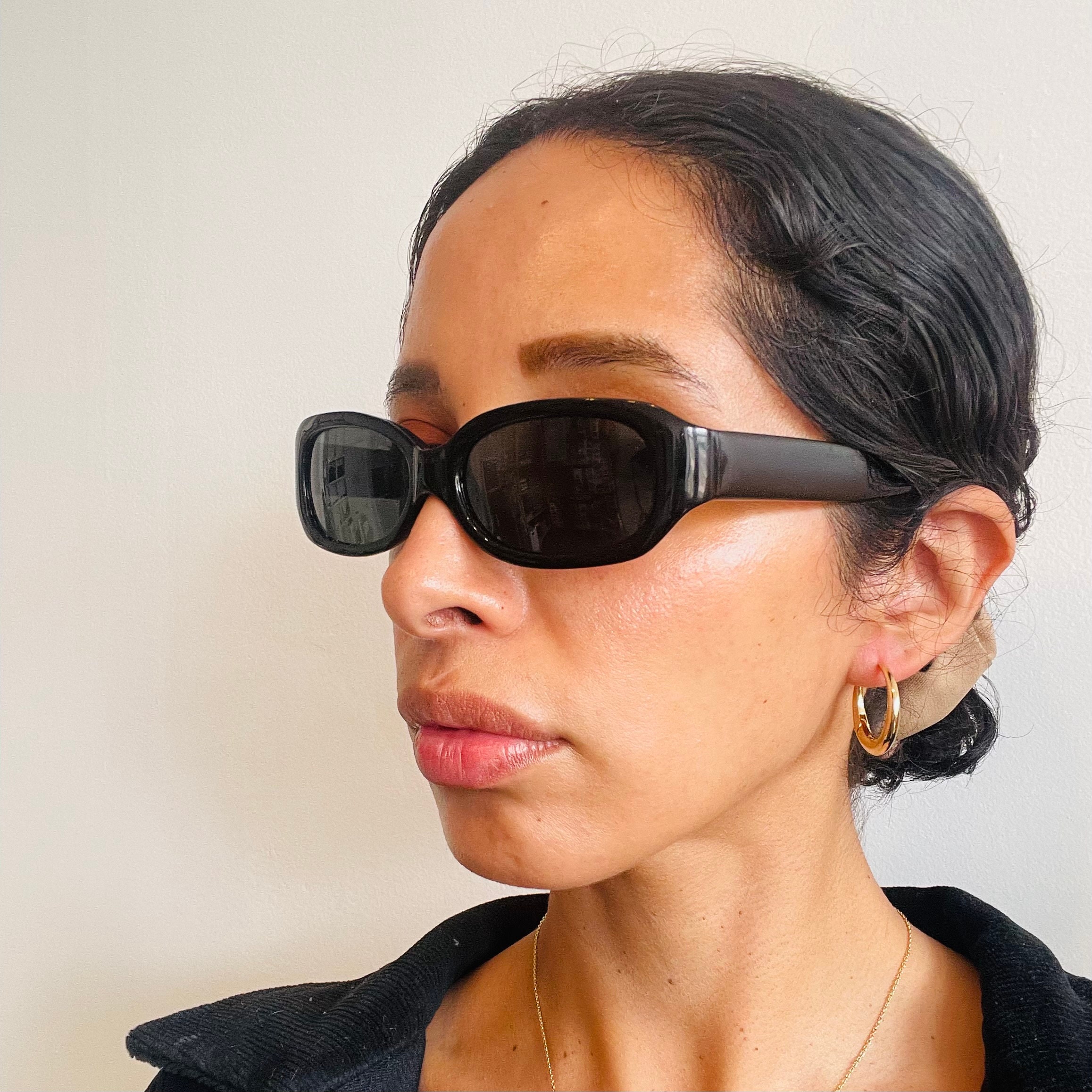 Pacco Da 10 Occhiali Da Sole Vintage Neri Per Donna - Modello Rettangolare Sottile, Stile Anni '90