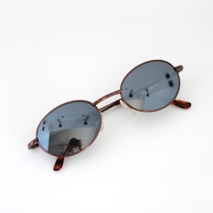 Authentic Vintage Bronze Metal Frame Oval Sunglasses with Grey Reflective Lenses