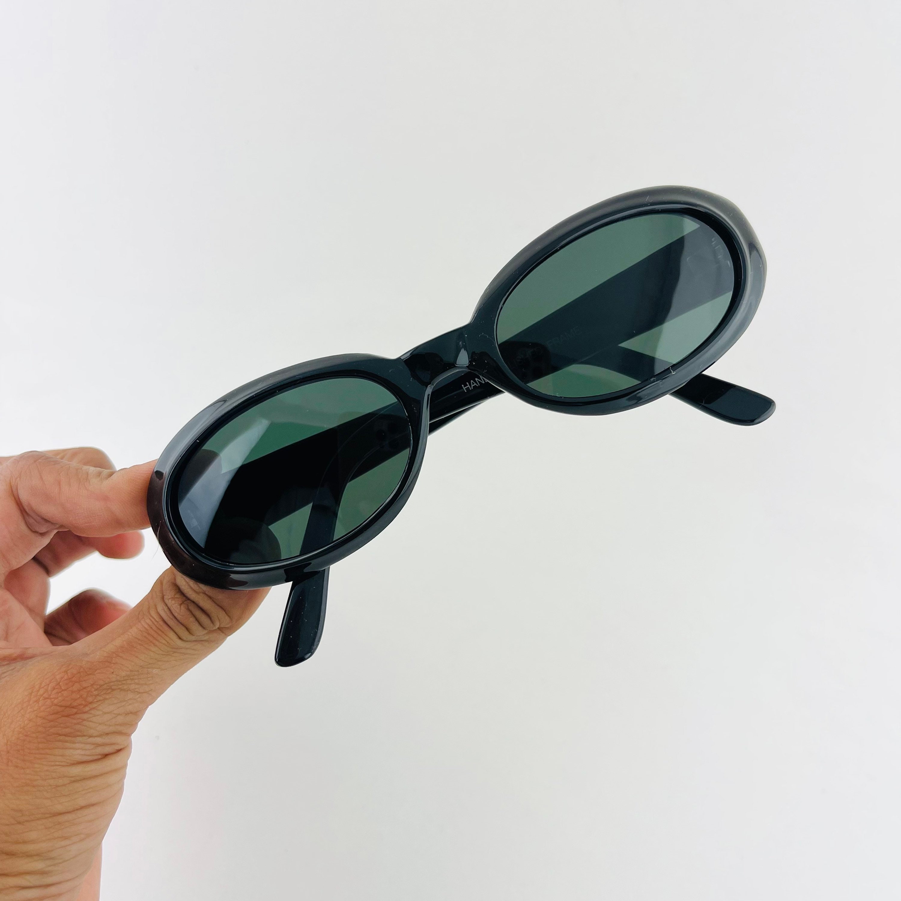 Retro 90's Trendy Pastel Thin Oval Cat Eye Sunglasses, Black Smoke | zeroUV