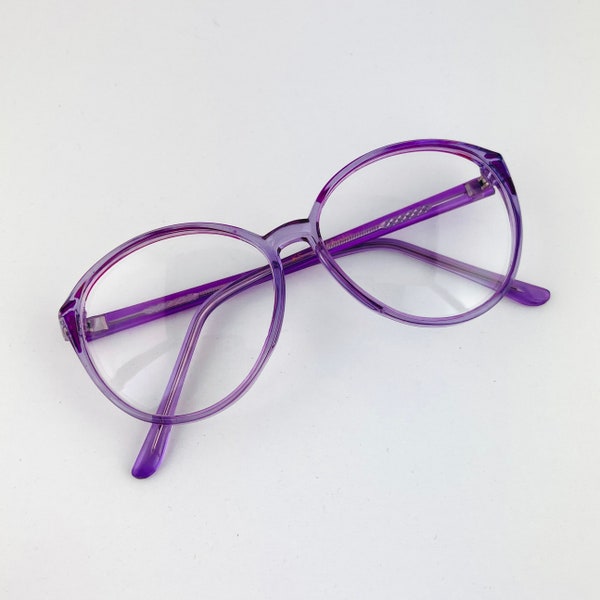True Vintage 80s 90s Oversized Transparent Purple Clear Lens Glasses