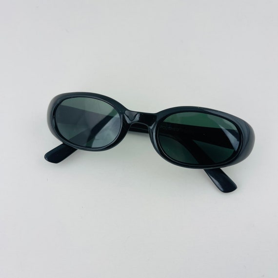 Authentic Vintage 90s Slim Black Oval Sunglasses - image 9
