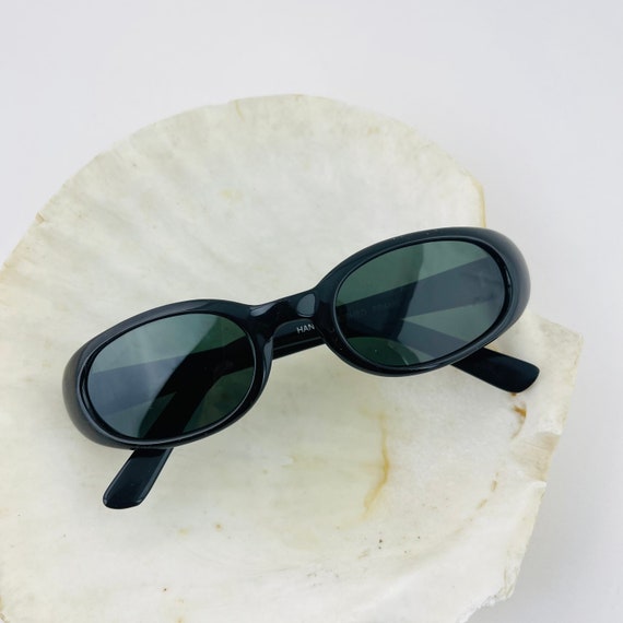 Authentic Vintage 90s Slim Black Oval Sunglasses - image 1