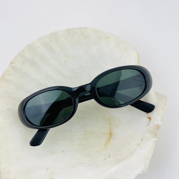 Authentic Vintage 90s Slim Black Oval Sunglasses