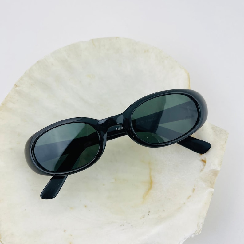 Authentic Vintage 90s Slim Black Oval Sunglasses image 1