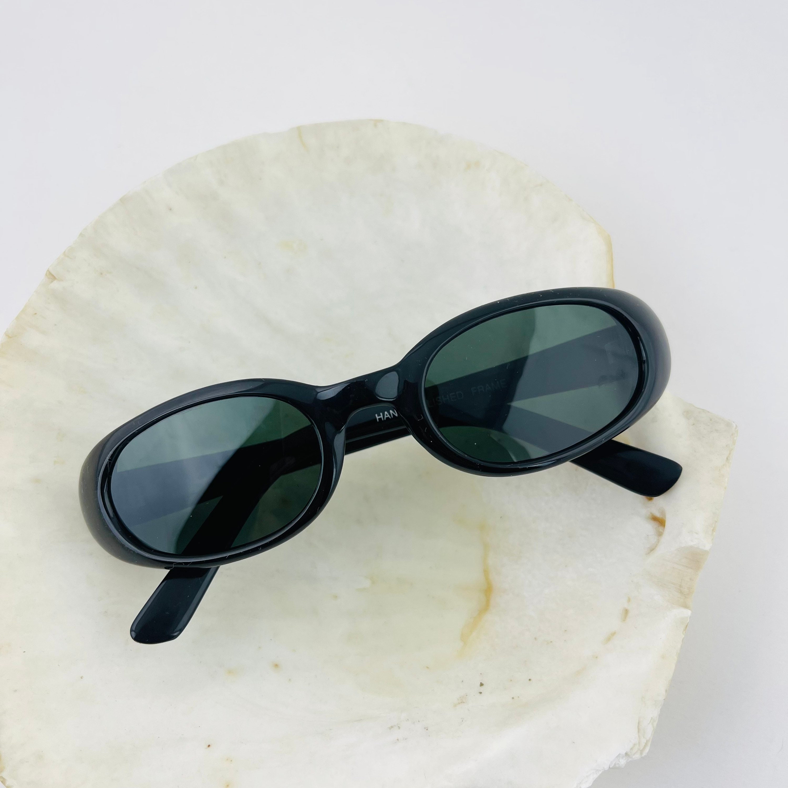 Authentic Vintage 90s Slim Black Oval Sunglasses - Etsy