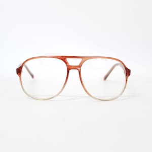 True Vintage 90s Oversized Pilot Transparent Brown Clear Lens Glasses