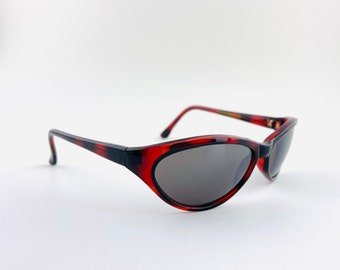 Authentische Vintage 90s Slim Tortoise Oval Sonnenbrille mit Spiegel Gläsern